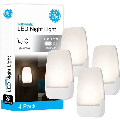 GE LED Night Light, Plug-in, Dusk to Dawn Sensor, Warm White, Ambient Lighting, Ideal for Kids and Adults Bedroom, Bathroom, Nursery, Hallway, Kitchen, 46882, 4 Pack