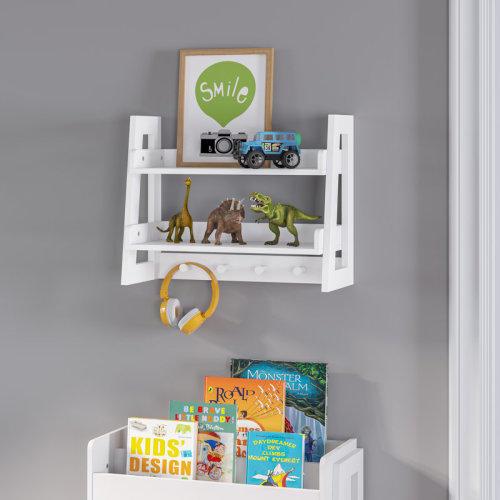 RiverRidge Home RiverRidge Kids 2-Tier Ladder Bookshelf with Storage and Wall Hooks for Playrooms with open Shelves for Toy Storage - White | Wayfair