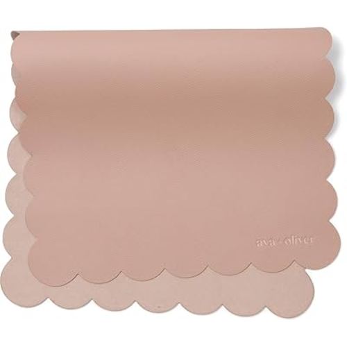 Vegan Leather Baby Changing Mat (16 X 30 in) - Multipurpose Wipeable and Portable Diaper Mat - Foldable Travel Changing Pad (Pink Scallop)