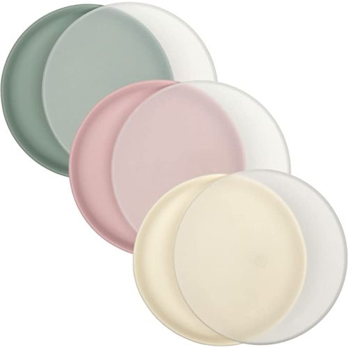 WeeSprout Baby & Toddler Non-Suction Plates with Lids, 100% Food Grade Silicone Plates, Premium Hard Plastic Lids, Unbreakable Design, Microwave & Dishwasher Safe, 3 Pack - Matte Green, Pink, Off White