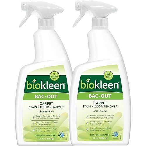 Biokleen Bac-Out Carpet Cleaner Spray, Stain Remover and Odor Eliminator, Use on Area Rugs, Upholstery & More, Removes Dirt, Pets, Wine & Food, Lime Scent, 32 oz, 2 Pack