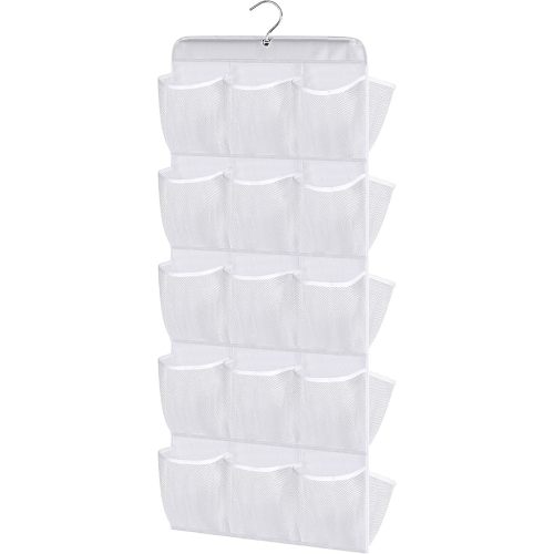 MISSLO 30 Pockets Dual Sided Hanging Baby Shoe Organizer for Closet with Rotating Hanger Hanging Shoe Shelves, White
