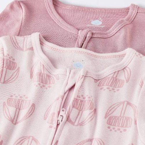 Baby 2pk Floral So Very Soft Modal Blend Sleep N' Play - Cloud Island™ Pink Newborn: Long Sleeve Footed Pajamas, Two-Way Zipper