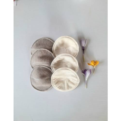 No PUL. Merino Wool or Merino/Silk Nursing pads. 3 pair set. Reusable Anatomic Breastfeeding Pads without PUL. Leakproof Washable. 4 layers.