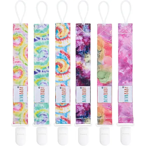 ALVABABY Pacifier Clips 6 Packs Paci Clip Holder Leashes Soother Clips with Plastic Clasp for Baby Girls Fits Most Pacifier,Binkie Styles,Teething Rings,Soothers,Toys