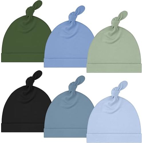Yoofoss 6 Pack Baby Newborn Hats, Soft & Stretchy Knot Beanie Hats for Infant, Baby Caps 0-6 Months for Boys, Girls