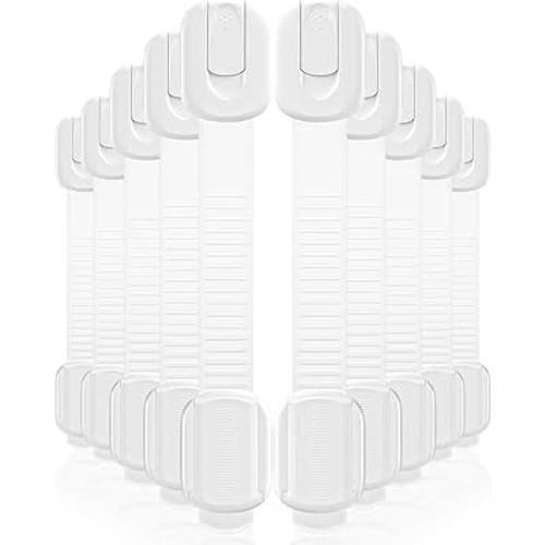 10 Pack Cabinet Locks Baby Proofing, Child Proof Cabinet Locks with 3M Adhesive - Easy Installation with Adjustable Straps, Multi-Purpose Child Safety Latches for Drawers Fridge Trash Cans Toilets