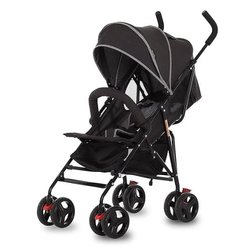 Dream On Me Vista Moonwalk Baby Stroller in Black, Lightweight Infant Stroller with Compact Fold, Multi-Position Recline Umbrella Stroller with Canopy, Extra Large Storage and Cup Holder