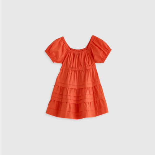Girl's 100% Cotton Poplin Tiered Dress - 3-6 months - Vermilion Red