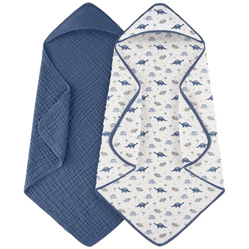Looxii Baby Bath Towels 2 Pack Muslin Hooded Baby Towels for Newborn and Infants, 100% Cotton, Large 32x32Inch, Soft and Absorbent