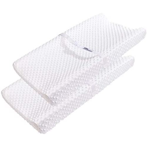 Changing Table Pad Covers AceMommy Ultra Soft Minky Dots Plush Changing Table Covers Breathable Changing Table Sheets Wipeable Diaper Changing Pad Cover for Infants Baby Boy Baby Girl White (2 Pack)