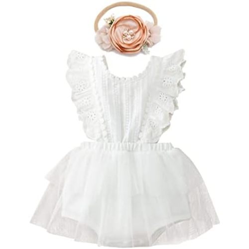 Baby Girl 1st Birthday Outfit Lace Tulle Romper Princess Tutu Dress Headband Shiny ONE Cake Smash Photo Shoot Clothes