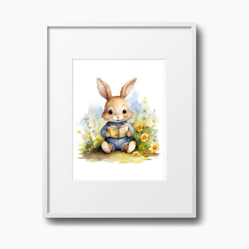 Play & Oak A Book and A Bunny - White Frame, 11 X 14