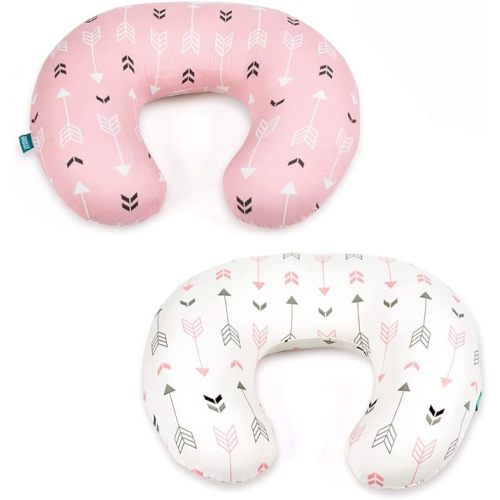 BROLEX Stretchy Nursing Pillow Covers 2 Pack Nursing Pillow Slipcovers for Breastfeeding Moms,Ultra Soft Snug Fits On Infant Nursing Pillow,Pink & White Arrow