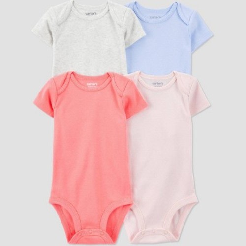 Carter's Just One You®️ Baby Girls' 4pk Shorts Solid Bodysuit - 12M: Crew Neck, Short Sleeve