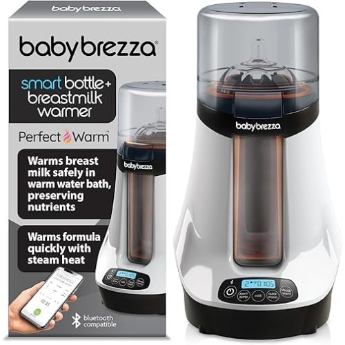 Baby Brezza Smart Baby Bottle Warmer, Breastmilk Warmer + Defroster - Only Brand with Different Temperatures for Breastmilk + Formula - Universal Fit for All Bottles + Milk Bags - Bluetooth Control
