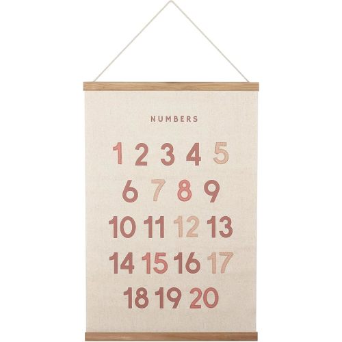 Bon et Beau 16×24 Inch Embroidered Numbers Poster Framed with Wood Hanger - Dusty Pink Wall Decor for Girls Nursery, Bedroom, Playroom, Toddler and Kids Room