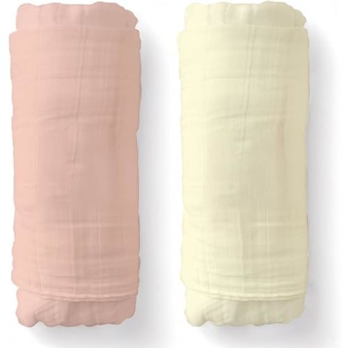 SUNSHINE & SNUGGLES Soft 100% Cotton Swaddles for Newborns, 2- Pack - Large, Breathable Baby Blanket - Versatile, Durable Muslin Swaddle Blankets - Perfect for Moms