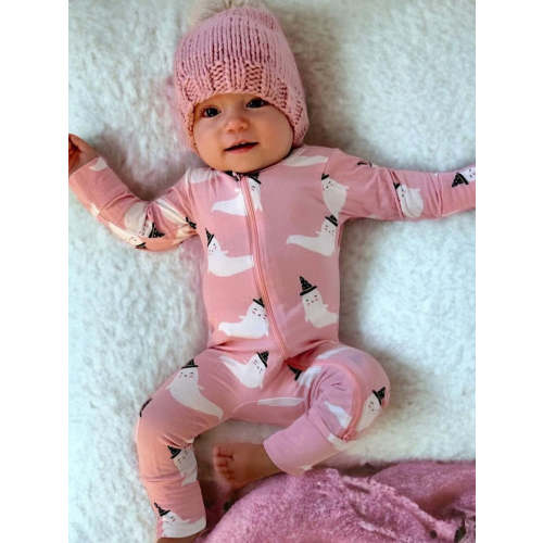 2-Way Convertible Zip Romper, Pink Ghost