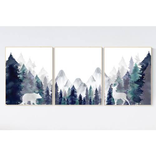 Woodland Nursery Decor: Mountain Animals Art Print