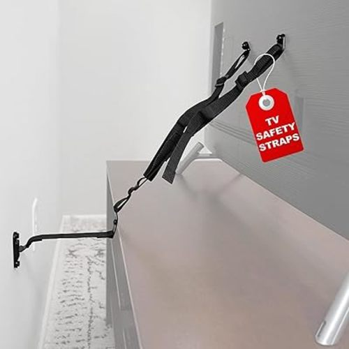 ECHOGEAR TV Safety Straps for Big TVs – Heavy-Duty Anti-Tip Anchors for TVs Up to 90” – Secure to Wall or Furniture – Pre-Assembled for Easy Baby Proofing & Earthquake Protection