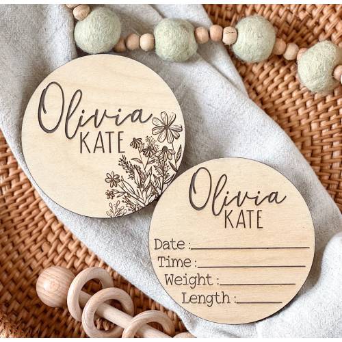 Birth Announcement Sign for Hospital Girl, Personalized Baby Birth Announcement Sign, Double Sided Wood Birth Stat Sign, Baby Photo Prop