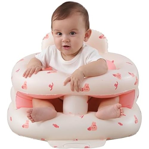AGITVPS Upgrade Inflatable Baby Seat with Tray for Babies 3-36 Months, Built in Air Pump Bumbo Seat with Tray, Baby Chair Sit Me up Floor Seat for Baby, Learning to Sit&Feeding (Surround-Love Bunny)