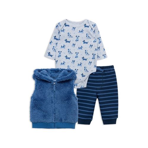 Puppies Faux Fur Vest, Bodysuit & Pants Set