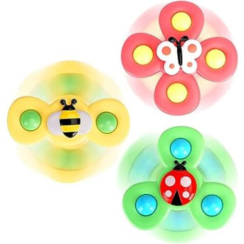ALASOU 3PCS Suction Cup Spinner Toys for 1 Year Old Boy Girl|Spinning Top Toddler Toys Age 1-2|1 2 Year Old Boy Birthday Gift|Baby Bath Toys for Kids Ages 1-3|Sensory Toys for Toddlers 1-3