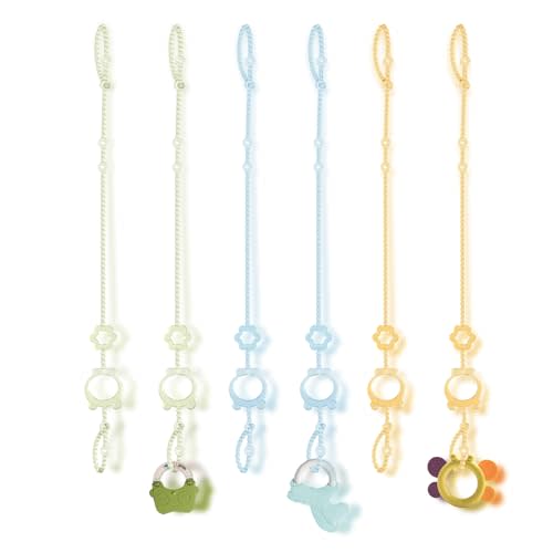 Sopkdey Toy Straps for Baby, 6pcs Adjustable Toy Holder for Stroller Accessories, Silicone Baby Tether Pacifier Clip, No Throw Baby Travel Essential Leash for High Chair, Car Seat, Baby Toy Clips