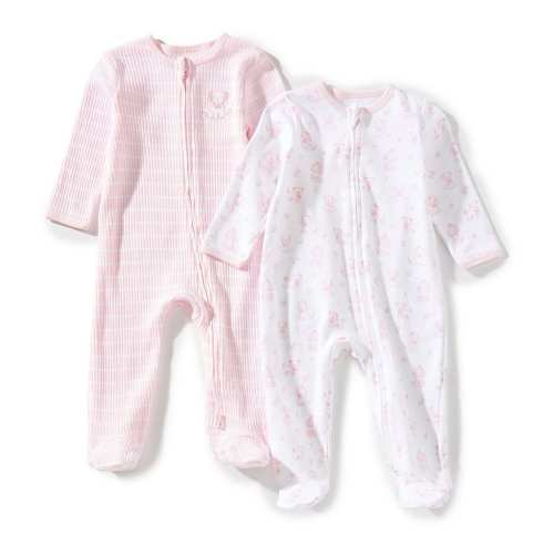 Little Me Baby Girls Long Sleeve Puppies Print Organic Cotton 2-Pack Footie Set