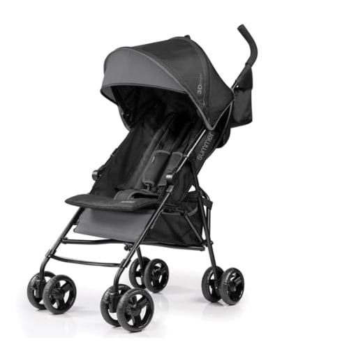 Summer by Ingenuity 3D Mini Convenience Stroller – Lightweight Stroller with Compact Fold, Multi-Position Recline, Canopy with Pop Out Sun Visor and More – Umbrella Stroller for Travel and More, Gray