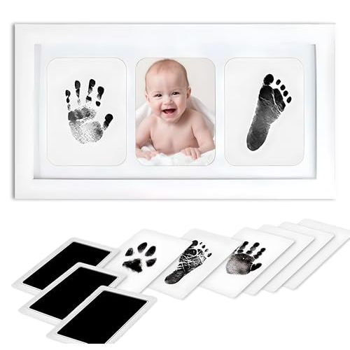Inkless Baby Hand and Footprint Kit – Clean Touch Paw Print Keepsake Frame with 3 Ink Pads – Newborn Nursery Decor, Toddler Children Registry Gift, Pet Dog Cat Memorial, No Mess Baby Handprint Kit