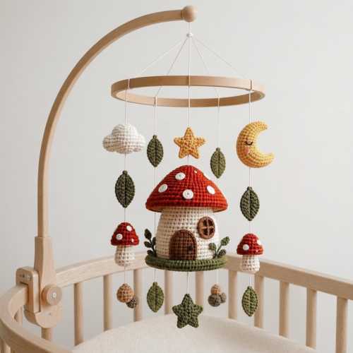 Personalized Crochet Baby Mobile, Mushroom Baby Crib Mobile, Crib Mobile, Nursery Mobile, Baby Shower Gift, Handmade Newborn Gift