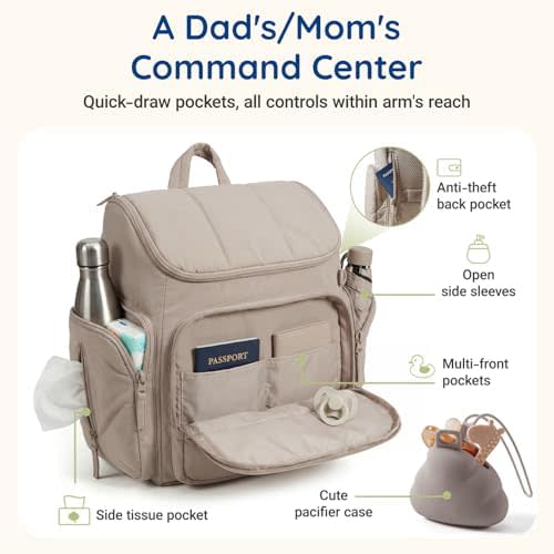mommore Diaper Bag Backpack, Baby Bag with Waterproof Changing Pad and Stroller Straps for Toddler, Diaper Backpack for Mom Dads with Insulated Pockets & Pacifier Case, Baby Essential, Coffee