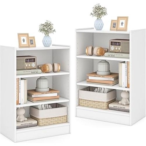 Giantex 3-Cube Bookcase of 2 White, 3-Tier Modern White Open Bookshelf with Adjustable Shelves, Anti-Tipping Device, Small Wood Cube Storage Organizer for Living Room, Bedroom