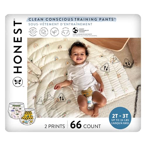 The Honest Company Clean Conscious Training Pants for Sensitive Skin | Hypoallergenic, Fragrance Free | Rompin' & Stompin' + Diggin' It | Size 2T/3T (up to 34 lbs), 66 Count