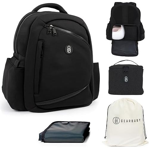 Neoprene Diaper Bag Backpack - Wearable Breast Pump Bag With Cooler bag, Breast Pump Travel Bag - Baby Diaper Bag for Mom with Pockets, Changing Pad & Best Gift for Mothers Pumping Bag, Black (Large)
