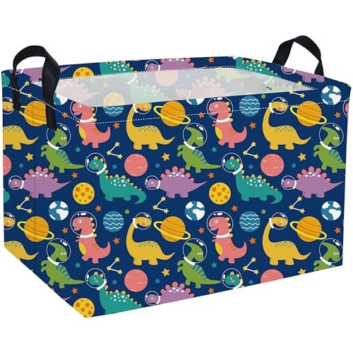 Sanjiaofen Rectangular Dinosaur Basket,Kids Basket.Dinosaur Baskets for Boys, Cute Basket with Handles.Space Basket,Toys Box,Books Basket,Gifts Basket. (Space Dinosaur)