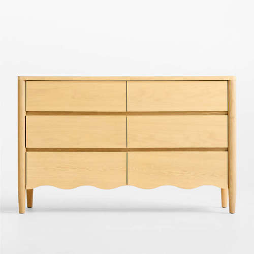 Waveland 54" Natural Oak Wood Wide 6-Drawer Kids Dresser