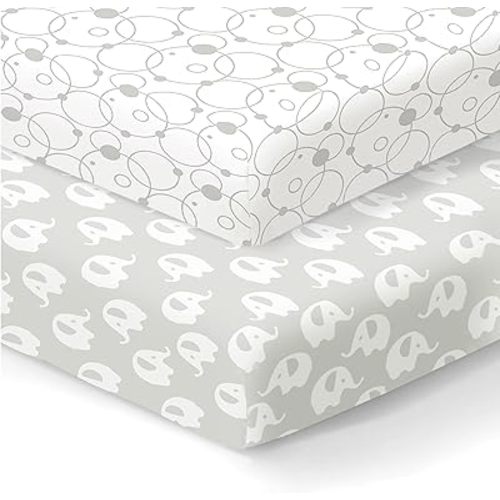 100% Organic Cotton Fitted Sheets for Graco Pack n Play, Babyletto, Pamo Babe, Hiccapop, Dream on Me, Evenflo, Baby Trend, Hygge Hush Portable/Mini Crib/Playards, Beka Bedside Bassinet 2 Pk