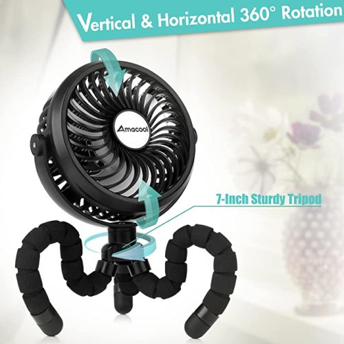 AMACOOL Battery Operated Stroller Fan (Black)