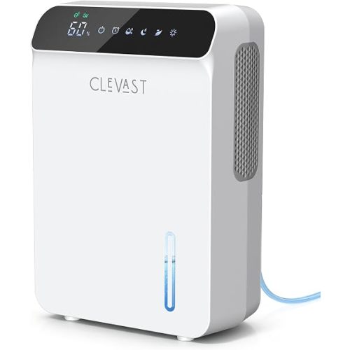 CLEVAST Dehumidifier for Home with Drain Hose, 68oz Water Tank Smart Humidity Control, Auto Shut Off, Quiet Small Dehumidifiers for Bathroom, Bedroom, Basement, RV and Camper