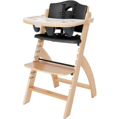 Abiie Beyond Junior Wooden High Chair with Tray. The Perfect Adjustable Baby Highchair Solution for Your Babies and Toddlers or as a Dining Chair. 6 Months up to 250 Lb. Natural Wood/Black Cushion