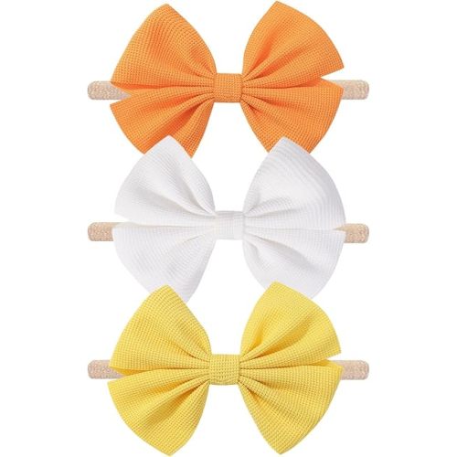 Thanksgiving Baby Girls Bows Elastic Nylon Headbands Bows for Baby Girls Toddler Hair Bows Fall Theme Party Hair Accessories Newborn Bows for Infant Toddlers Kids