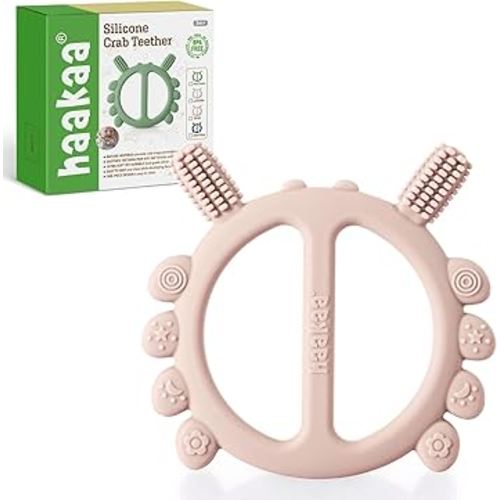 Haakaa Silicone Crab Baby Teether,Teething Toys,360°Baby Toothbrush Head for Infant Self-Brushing Training,Food-Grade Silicone,Blush