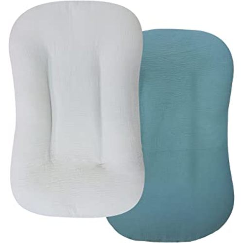 Hooyax Muslin Baby Lounger Cover 2 Pack, Organic Cotton Removable Slipcover for Newborn,Baby Padded Lounger Infant Floor Seat Cover for Boys Girls (Blue Gray)