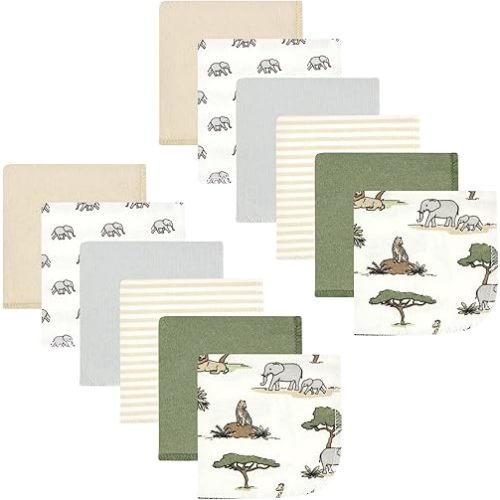 Hudson Baby Unisex Baby Flannel Washcloths, Going On Safari 12Pk, One Size