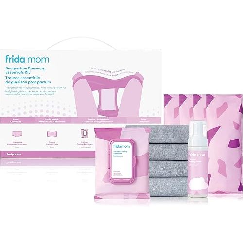 Frida Mom Postpartum Recovery Essentials Kit, New Mom Gifts, Cooling Pad Liners, Ice Maxi Pads, Disposable Underwear, Perineal Healing Foam (11pc Set)