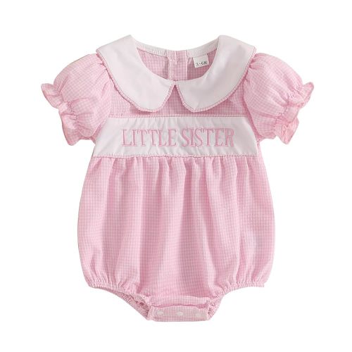 Baby Girl Summer Clothes Cute Embroidery Short Sleeve Smocked Romper Newborn Girls Gingham Bodysuit Dress
